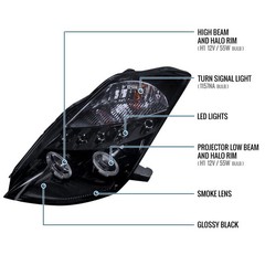 2003-2005 Nissan 350Z LED Dual Halo Halogen Projector Headlights Black Smoke