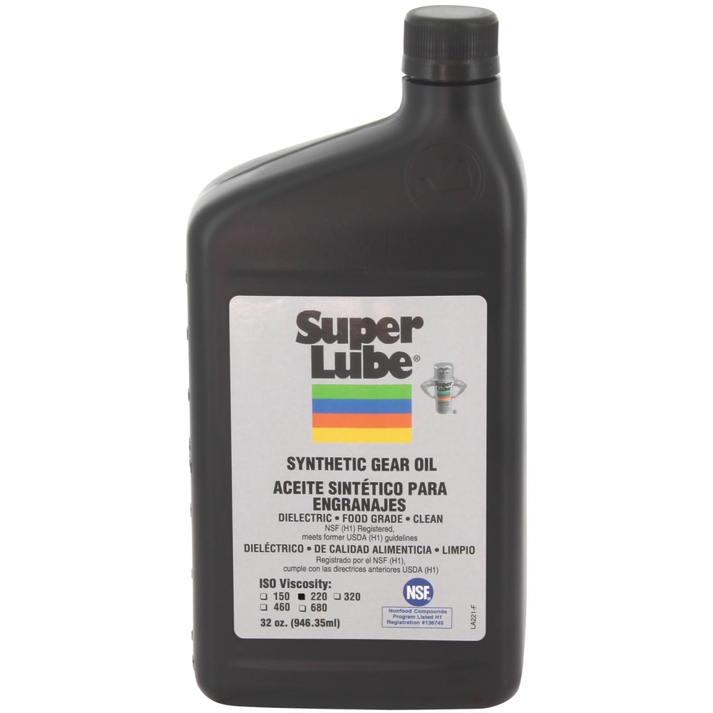 Super Lube Synthetic Gear Oil ISO 220 Hydraulic Grade (Translucent Amber, 1qt)