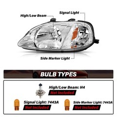 Headlight Pair 1999 2000 Honda Civic Halogen Chrome Housing Amber Reflector