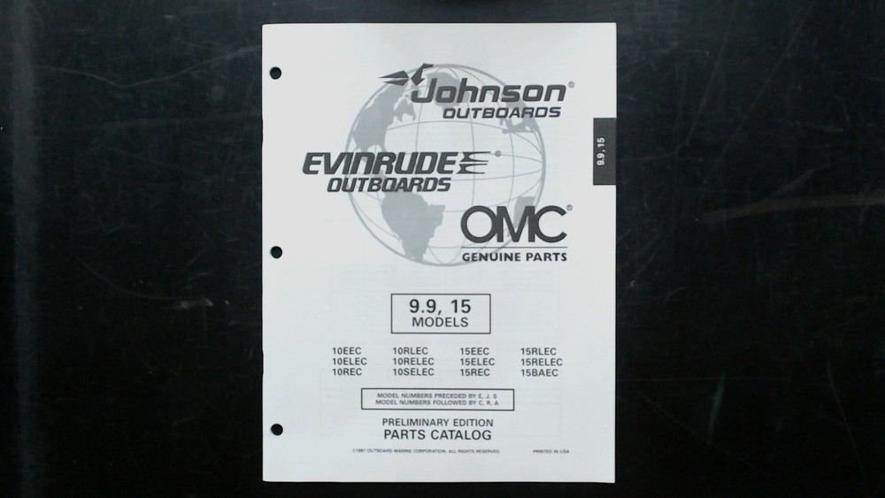 Johnson Evinrude 9.9 15 Outboards Parts Catalog 1987 OMC Genuine