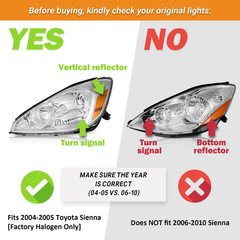 2004-2005 Toyota Sienna CE LE XLE Headlight Assembly Pair Halogen Left Right