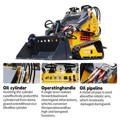 24HP Mini Skid Steer Loader Tracked 3-Pumps Engine w/ Bucket, Fork, Grapple