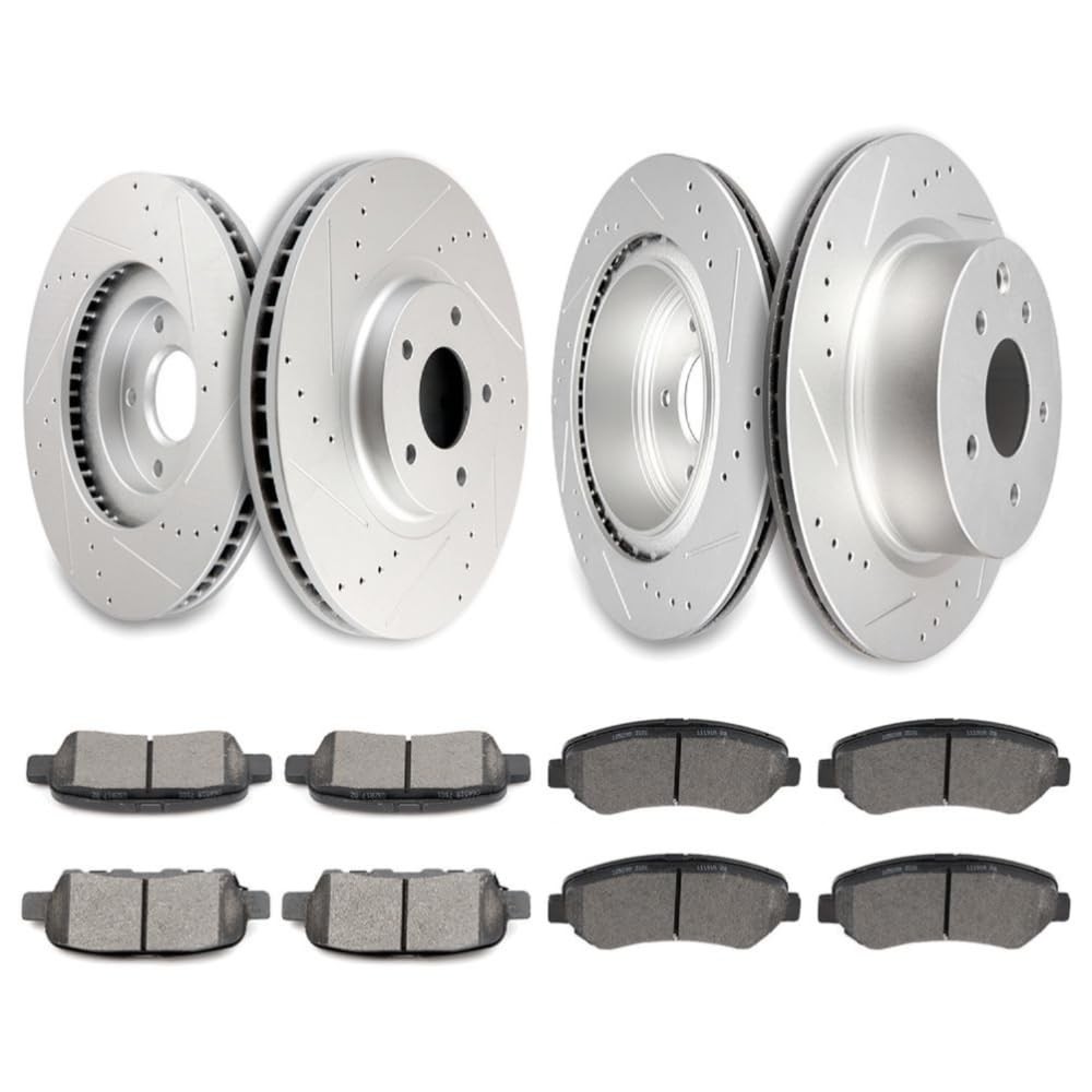 Brake Rotors/Pads F&R Zinc Semi-Met Drilled Slotted Nissan Maxima 09-14 16-17