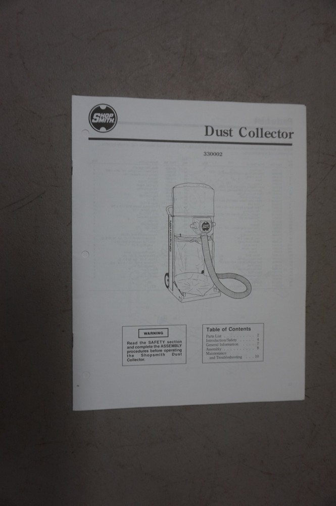 Shopsmith Mark V Dust Collector Manual, Great Shape!