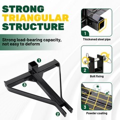 3 Point 2″ Receiver Trailer Hitch Drawbar Adapter Category One Tractor