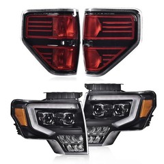 4PC LED Tube Projector Head&Tail Lights Ford F150 09-14 DL3Z13008A Black Clear