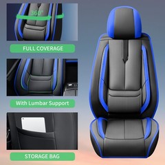 Seat Covers for Honda Civic 2022-2026 Breathable Leather All Weather Black Blue
