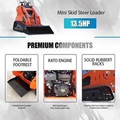 Upgraded Mini Skid Steer Loader 13.5HP Tracked Loaders RATO Engine,EPA Free Ship