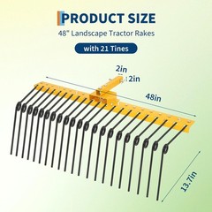 48/60 in Durable Pine Straw Rake Steel Spring Landscape Rake fit 2″ Receiver