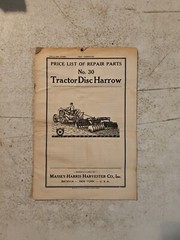 Vtg 1924 Massey-Harris 30 TRACTOR DISC HARROW Price List Of Repair Parts