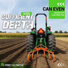Cultivator with 6 Spring Steel Shanks 3 Point Quick Hitch Adujustable 18in-40in