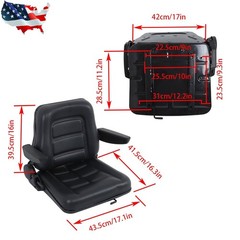 Adjustable Backrest Lawn Mower Tractor Seat Forklift Excavator Seat w/ Armrests