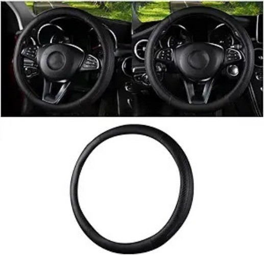 Carbon Fiber Leather Steering Wheel Cover, Anti-Slip & Breathable Color: Black