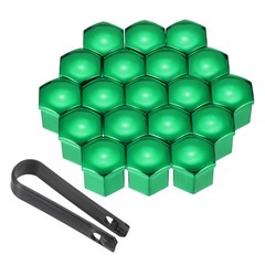 20Pcs 21mm Wheel Lug Nut Cover Bolt Caps Car Tire Nut Cover with Tongs Green