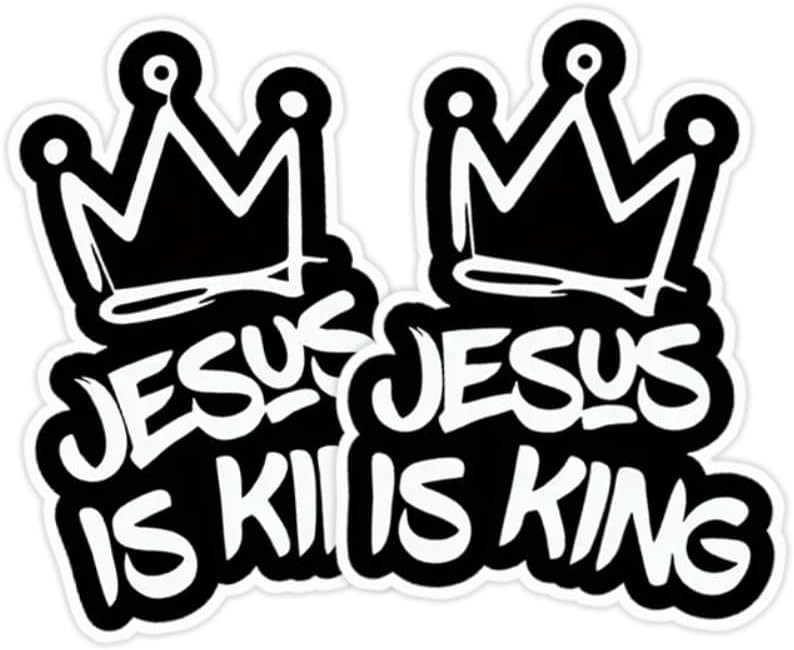 Jesus is King Vinyl Decal Set of 2 with Crown Design, 4.53″x5.91″, for Car Windo
