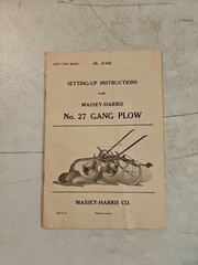 Original 1941 Massey Harris 27 Gang Plow Setting Up Instructions Manual