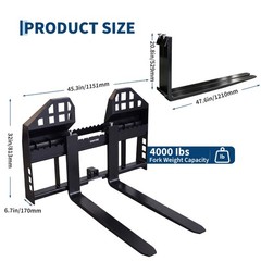 4000 Lbs Quick Attach Pallet Forks 45″ Frame 48″ Blades for Skid Steer Tractors