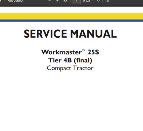 New Holland WORKMASTER 25s TIER 4B Tractors Service Repair Manual 51421067 PDF
