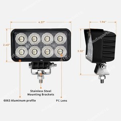 2X LED tractor work light truck floodlight, waterproof 4-inch 24W 2700LMS