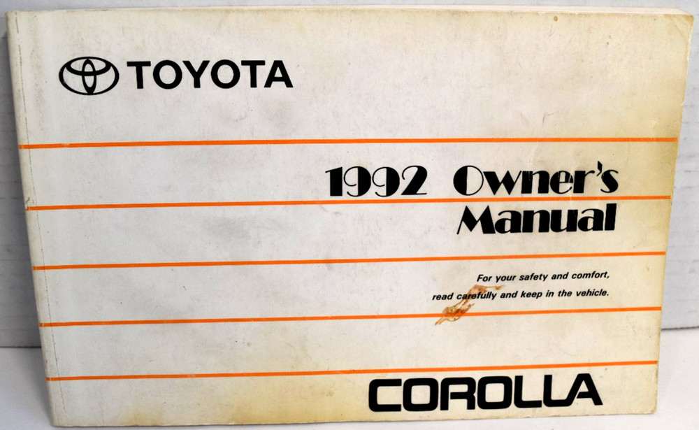 1992 Toyota Corolla Owner’s Manual & Maintenance Guide OM12526U *GOOD*