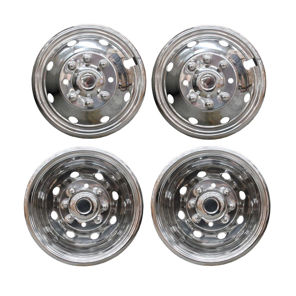 4pcs 16″ Polished Stainless Steel Dually 8Lug F/R Wheel Sims F350 E350 E450 3500
