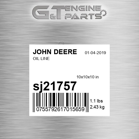 SJ21757 OIL LINE fits JOHN DEERE (Surplus Open Box)