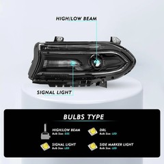 HID Xenon Headlight Assembly 2015-2021 Dodge Charger Projector w Ballast Left