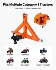 VEVOR 3 Point Trailer Hitch 2″ Receiver Tow Drawbar Category 1 Tractor 3 Balls