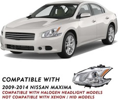 2009-2014 Maxima Halogen Headlight Assembly Chrome Housing Not for HID