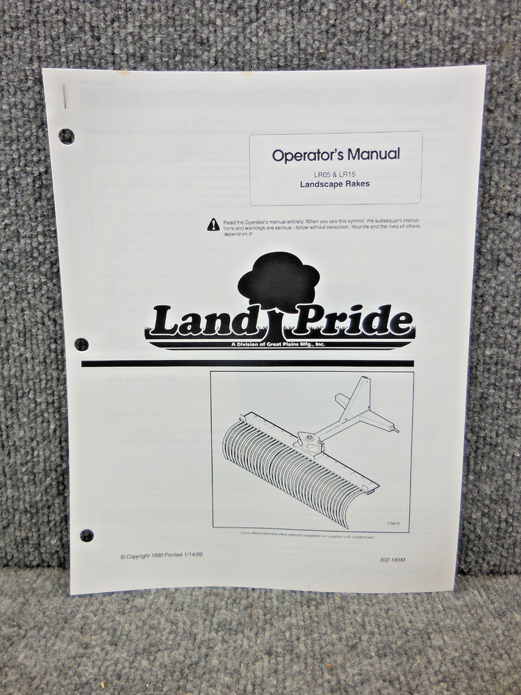 OEM Factory Land Pride LR05 LR15 Landscape Rake Operator’s Manual
