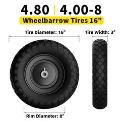 RONPOW 4.80/4.00-8 Flat Free Wheelbarrow Tire and Wheel, 16″ 16 inches, Black