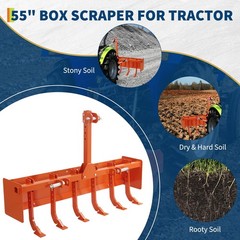 55 Inch Heavy Duty Box Blade with 6 Adjustable Shanks for Cat 0 Cat 1 Tractor