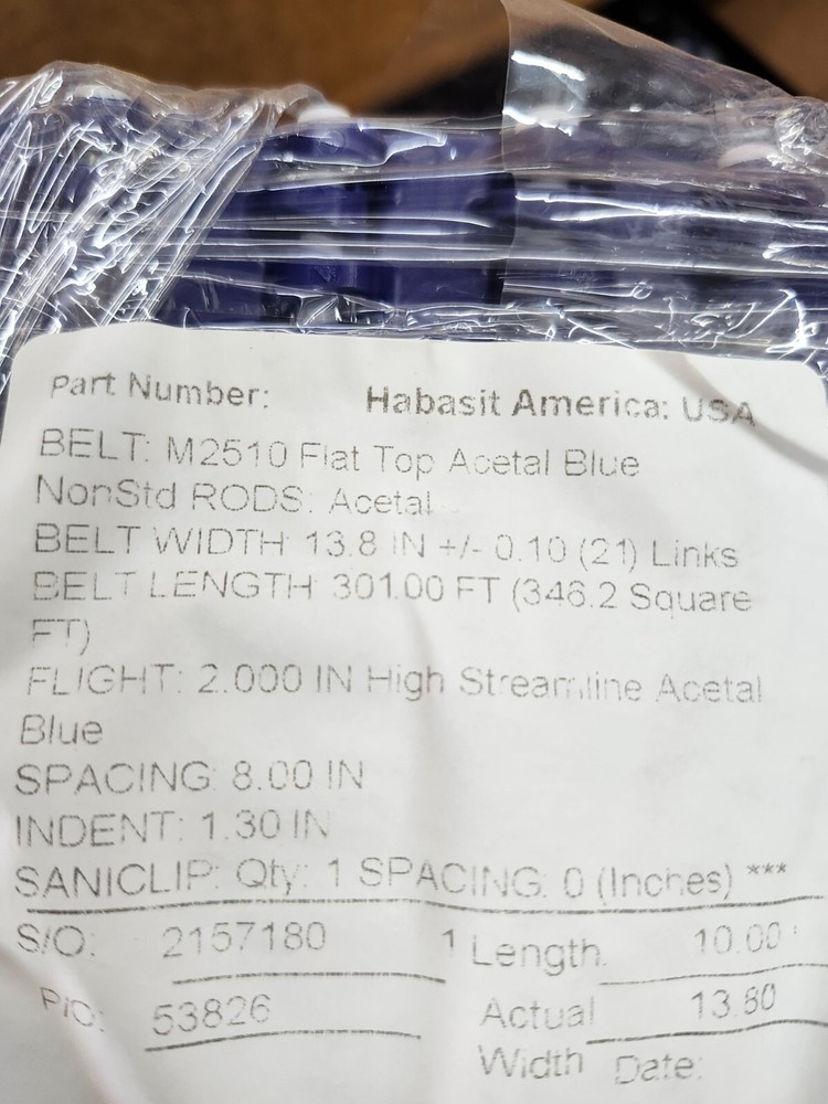 M2510 Flat Top Acetal Belt 13.8IN Wide 10 FT Long Increments