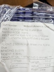 M2510 Flat Top Acetal Belt 13.8IN Wide 10 FT Long Increments
