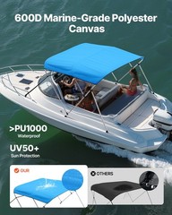 3 Bow Boat Bimini Tops, 600D Polyester Canopy with Aluminum Alloy Frame, Waterpr