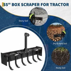 55 Inch Box Blade for Tractor Heavy Duty Land Leveler With 6 Adjustable Shanks C