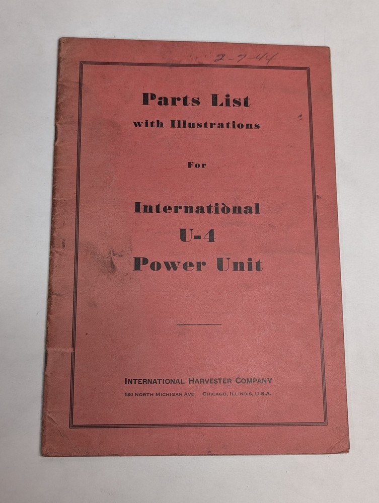 INTERNATIONAL HARVESTER IH PARTS LIST CATALOG MANUAL 1942 U-4 POWER UNIT