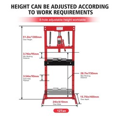 Garvee|12 Ton Hydraulic Shop Press|H-Frame|Garage Auto Repair Metalworking Red