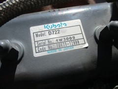 Used Kubota D722-E 3-Cyl Diesel Engine From Onan Generator, 14.9kw 5396hrs