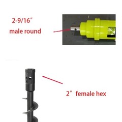 Heavy Duty Auger Bit Adapter Conversion 2-9/16 inch female Round to 2″ Male Hex