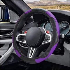 15 Inch Carbon Fiber Leather Steering Wheel Cover, Anti-Slip Bre Color: Purple