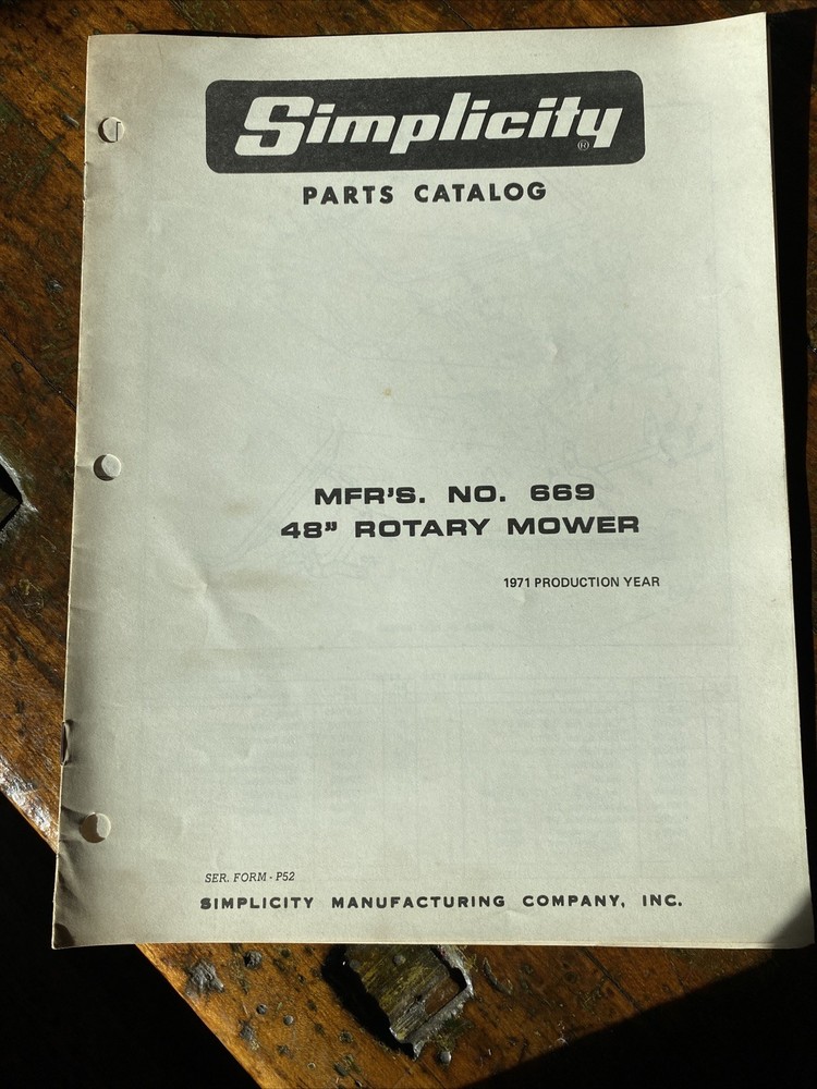’71 Simplicity MFR’S. No. 669 48″ Rotary Mower Parts Catalog