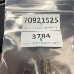 AGCO BOLT AND WASHER KIT (3) BOLTS 1/2-13 X 1 3/4 70921525, (3) WASHERS 1/2 3784