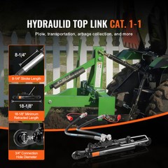 VEVOR Hydraulic Top Link Cat.1-1 (8-1/4 in 18-1/8~26-3/8 in) With 2 x Hoses