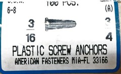 American Fasteners 3/16 X 3/4 Grey Plastic Wall Anchor 5325-07 (100pcs) NOS