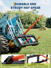 49″ Hay Spear for Tractor & Skid Steer, 2-Piece 17″ Stabilizer Forks Attachment