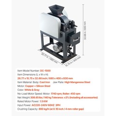 Uimoso 220V Double Roller Crusher with Dual Feed Inlets, 2.56×0.59 inch