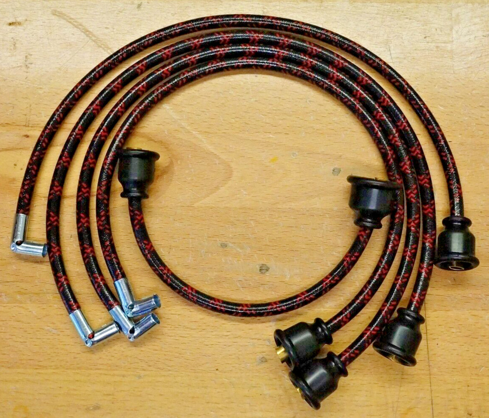 Ford 8N Black & Red Deluxe Cloth Spark Plug Wires Late Model 1950 51 52