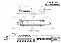 Hydraulic Cylinder Welded Double Acting 2.5″ Bore 12″ Stroke PinEye End 2.5×12