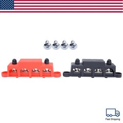 New Red & Black 5/16″ 4 Stud Power Distribution Block -BUSBAR- With Cover